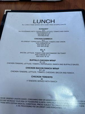 Lunch menu