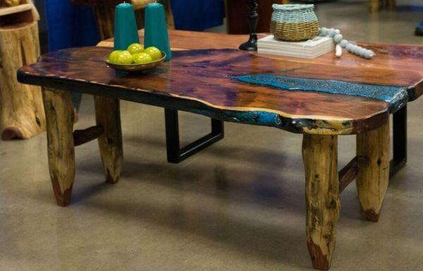 Red Cedar coffee table with torquise inlay.