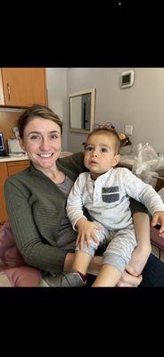 Mommy with her 15 month old baby for his very first visit to the dentist.