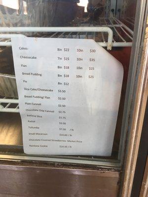 Bakery/Dessert prices