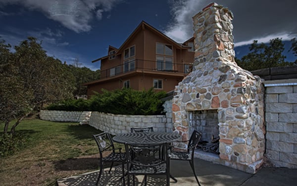 Outdoor Fireplace and Living area.