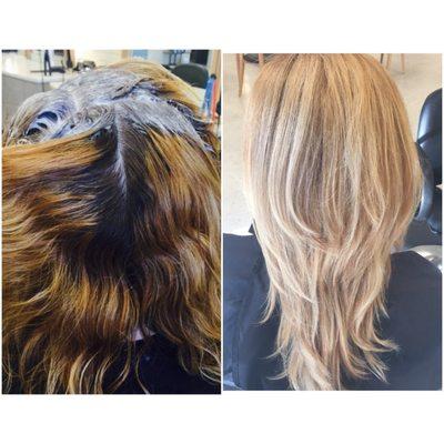 Retouch/Foils. Blond with Dimension. Color and cut. Jasmine hair