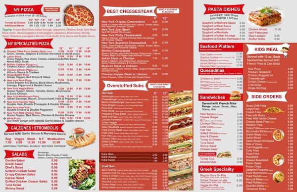 NY Fried Chicken Pizza & Subs new menu (October 2019)