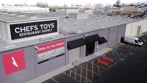 Drone shot of Chefs' Toys Oakland