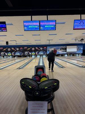 Bowling theme backgrounds above the lanes