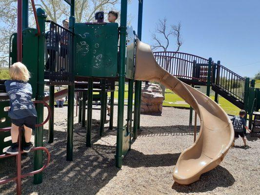 Playground with slides and climbing.