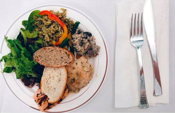 salad, chicken, mushroom risotto, green beans, cilantro lime rice, and assorted bread. Yum Yum.