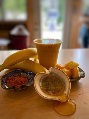 Smoothie Special! Almond Milk, Tumeric, Mango, Banana & Honey