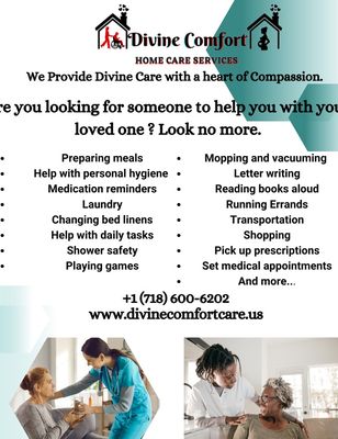 Divine Comfort is here to partner with you and Village Green to provide excellent and quality care to your loved one.