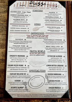 Piazza Menu