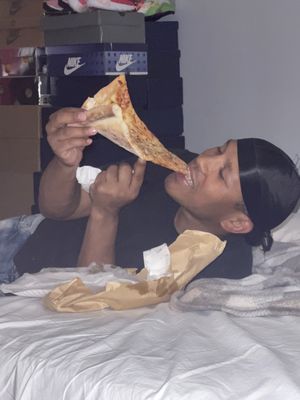 Me enjoying the pizza