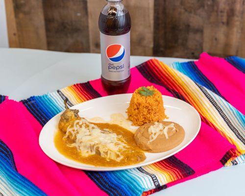 Chile Relleno with Rice and Beans