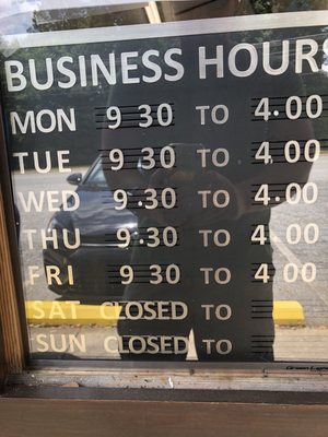 Business Hours:  Mon-Fri 9:30-4pm