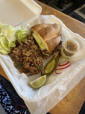 Mixed carnitas torta. Bread is fresh, so soft