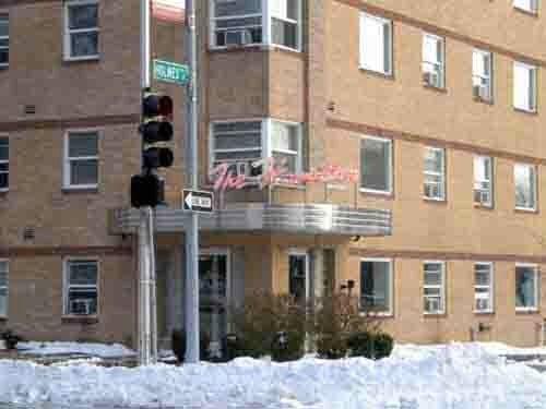 Front entrance to apartment building.