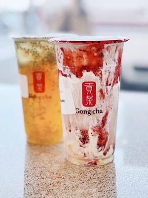 Lemon Wintermelon with Basil Seed and Marble Strawberry Milk Tea with pudding. Instagram: maggiesaidoishi