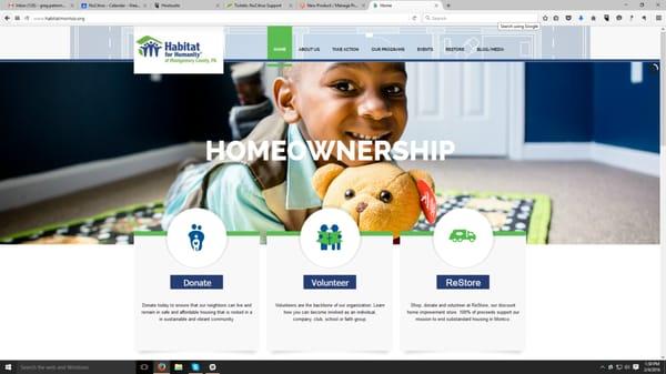 Responsive Website for Habitat for Humanity of Montgomery County. Call 1-800-224-1461 for a Free Website Audit or more information!