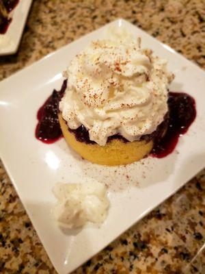 Blueberry shortcake with angel cake and homemade Vanilla whipped cream.