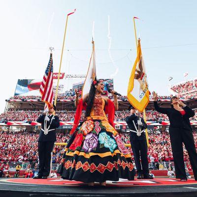 Gabriela performing the US anthem for the San Francisco 49ers game at LEVI'S STADIUM celebrating Latino Heritage Month.