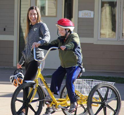 Outside enjoying a bike ride