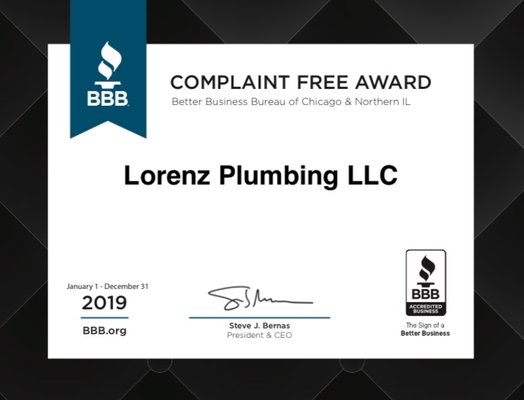 BBB Complaint Free 2019