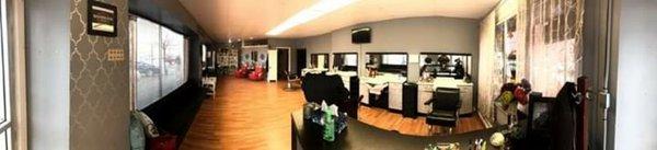 We have 4 stations with sinks at each, nail table, massage chair, unisex bathroom, tv and free WiFi.