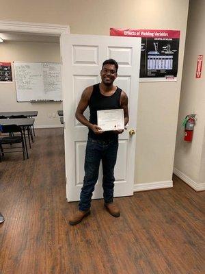 This is another one of our recent certified graduates at Griffin's Industrial Welding School