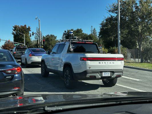 "Snowball" driving around Palo Alto with some self driving gear installed apparently