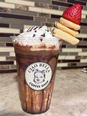 Chocolate mini pancakes latte