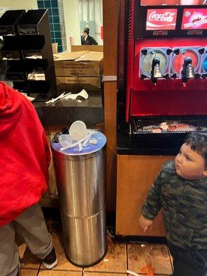 Unsanitary counters, overflowing trash