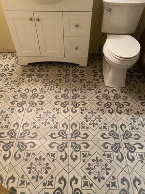 Bathroom tile floor.