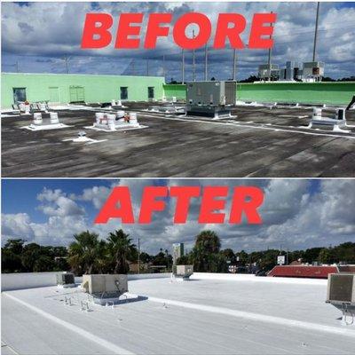 Before & After of Silicone Roof Coating Job