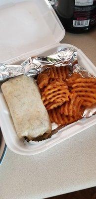 Philly wrap and waffle fries