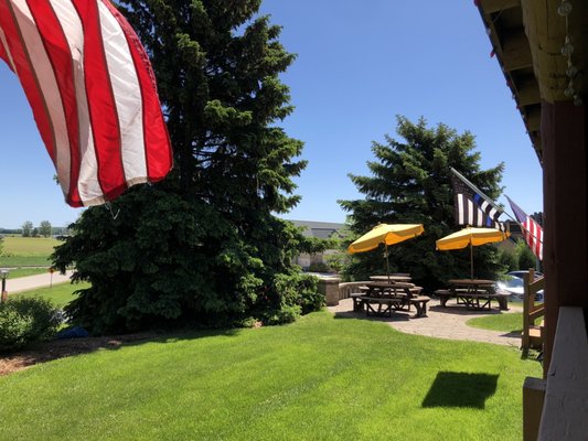 View from our table on Sawmill Inn's front porch (June 2020)