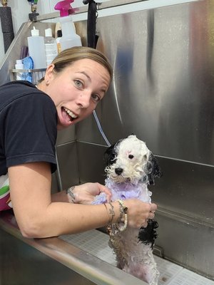 Easton getting a good scrubbing.