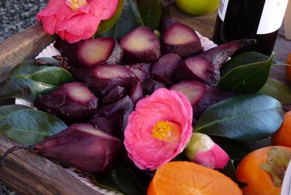 Wine-soaked pears from Erickson Ranch