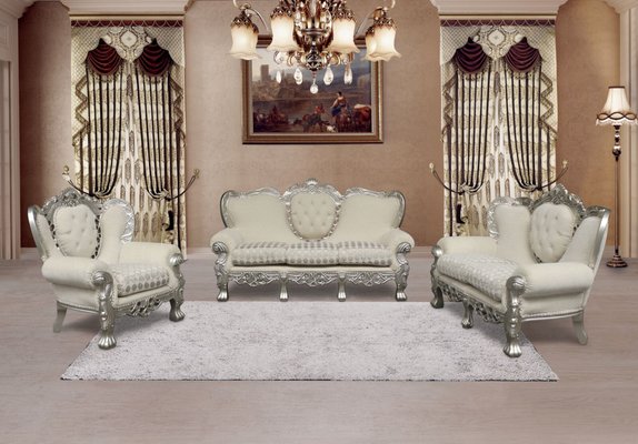 Kingsway White & Silver Fabric Upholsetry with Antique Silver solid wood frame