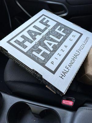 pizza pickup boxed well for the drive home.