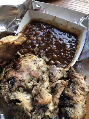 Grilled chicken with baked beans