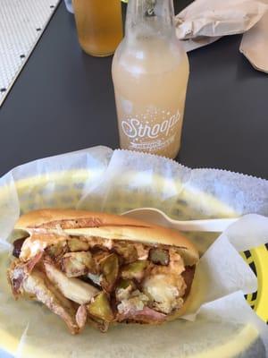 Rva hotdog with soft crab shells and the grapefruit basil soda