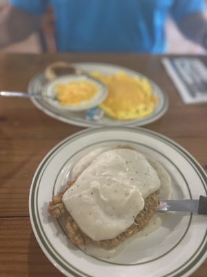 County fried steak and eggs