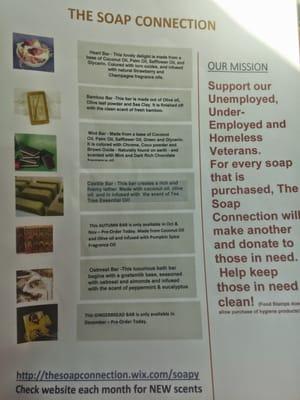 Soap Connection scents and mission statement