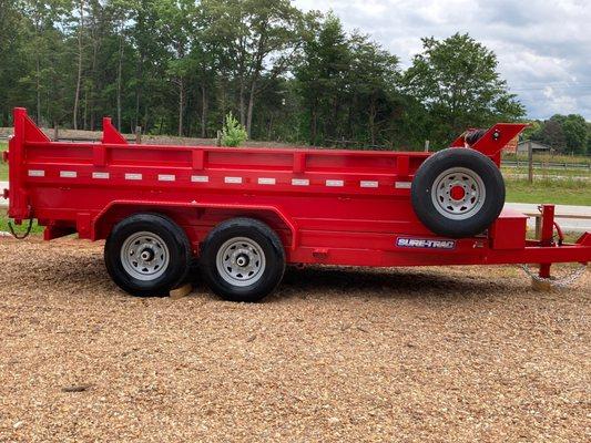 Sure-Trac 7x14 Low Profile Dump Trailer, 14K, tarp, Red