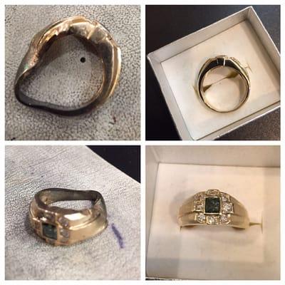 We refurbish broken and worn rings! This ring got run over and we were able to bring it back to life! Let our master jewelers help you!