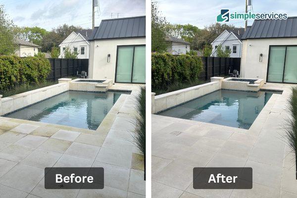 We soft washed this beautiful home's pool patio and were able to safely remove all the built up organics!