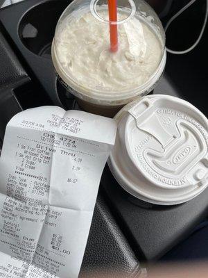 Small coffee- watered down Frozen coffee/ rancid Smudge on the receipt