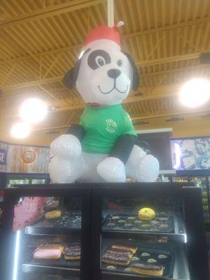 Giant inflatable dog in the store. Maybe he's the mascot? No clue.