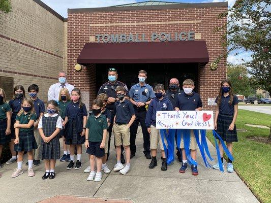 Backing the blue. Our students take time to show their love to our local heroes