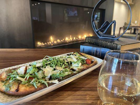 Pesto Flatbread and Chardonnay