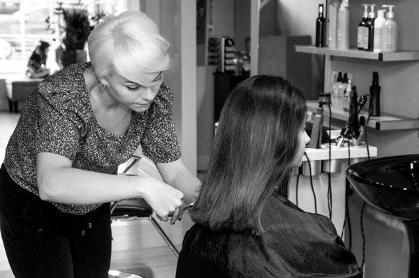 Our stylist, Maggie. Specializing in all color applications, M/W/C haircuts, facial waxing, Smoothing Treatments